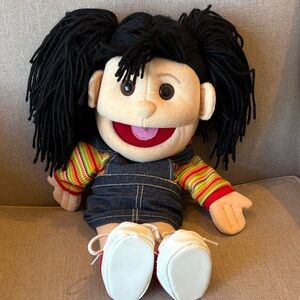 Rainbow Striped Plush Puppet with Black Hair